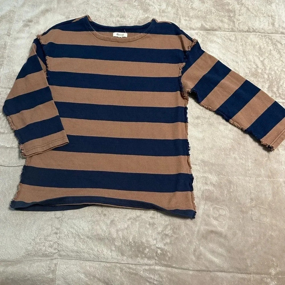 Madewell Tops - Madewell Shirt Women’s Size Small Striped Blue Brown Frayed Sweater